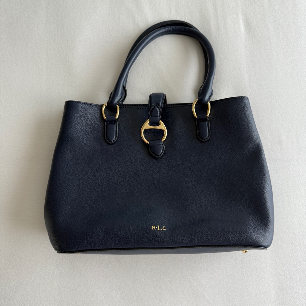 LRL Navy Blue Leather Tote Bag